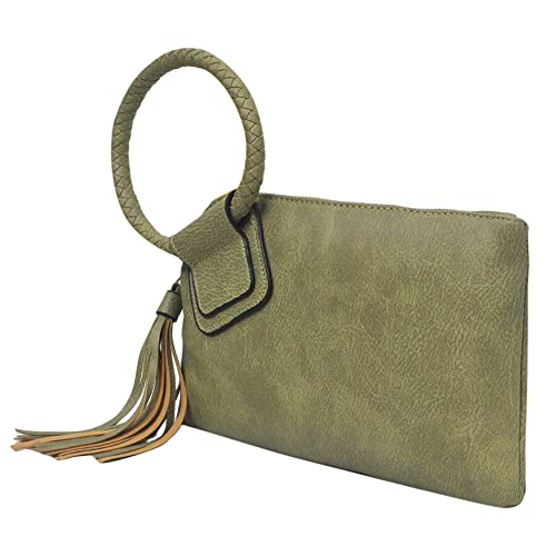 Image of NGIL Faux Leather Mini Wristlet Purse | Women's Handbag, Fashion Wristlet Wallet, Compact Everyday Purse with Fringe Tassel