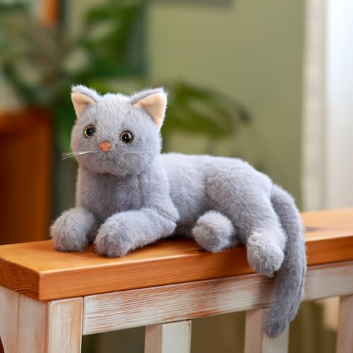 Semazz Realistic Plüsch Katze Plüschtier,Stofftier Puppe Weiche Katze Kuscheltier Süßes Katze Spielzeug Geschenk für Babys Kinder Jungen & Mädchen Zuhause,Büro,Geburtstag,Weihnachten,Kindertag(Grau)