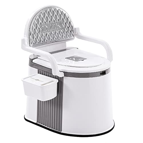 TAKEYポータブルトイレ 介護用 簡易トイレ 手すり付き 携帯トイレ 便器 大人用 洗えるカゴつき 高齢妊婦のトイレ 処理袋利用可能 寝室 キャンピングカー用 防災用 消臭 取り外し可能手すり (42*52*80cm,グレー-肘掛け+背もたれ+ギフト [