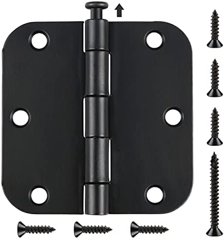 Rounded Door Hinges 3-1/2" x 3.5 inch, 5/8 Radius, Matte Black 24 Pack