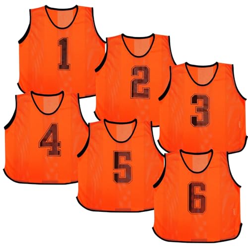 A2Z 4 Kids 6 Pack Training Bibs Sports Vests Comfortable Breathable - Sports Bibs 762 Orange 9-14