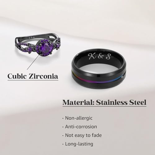 3UMeter Personalized Promise Ring For Couples Wedding Ring Set for Him and Her Matching Couple Rings Wedding Engagement Gift for Couples 2Pcs3