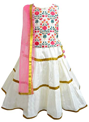 Image of A.T.U.N. (ALL THINGS UBER NICE) Girls Gota Lace Tiered Readymade Lehenga Choli and Dupatta Set | Traditional Ethnic Wear Clothing Set for Festival Occasions