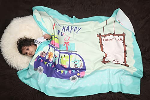 Image of NEW COMERS Milestone Cotton Baby Blanket & Props for Monthly Photoshoot, New Born Babies Soft Swaddle with 1-12 Month Cards, Ac Room Blanket for Summer /Winter /Multiuse, TC(150 /300) 135x115 cm - 403