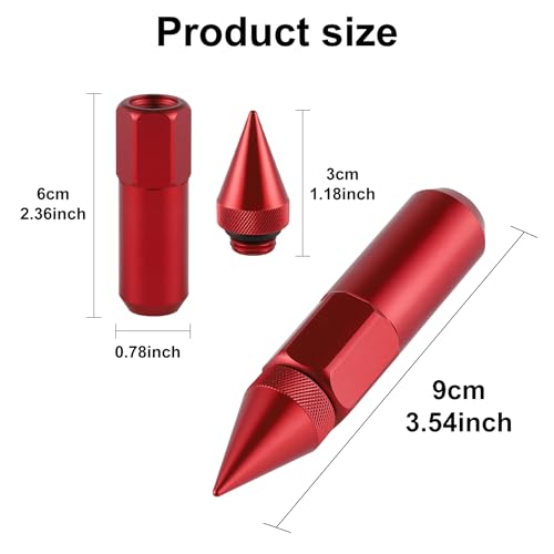 Image of SINGARO 20PCS M12X1.5 Wheel Lug Nuts, Cap Spiked Extended Tuner 60mm Aluminum Wheels Rims Lug Nuts (Red)
