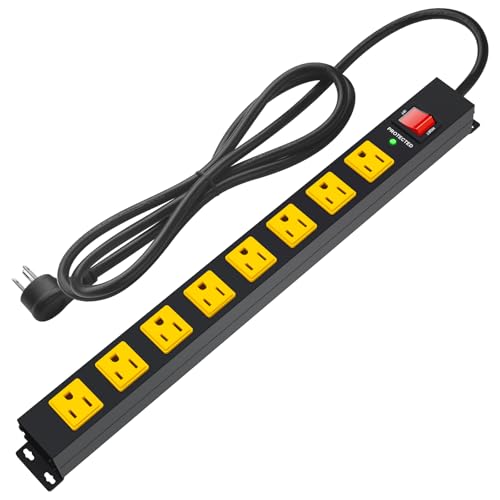 ANNQUAN Metal 8 Outlet Mountable Power Strip with 1200J Surge Protector Wall Mount Heavy Duty Long Power Strip Wide Spaced Outlet with Switch 6FT Cord