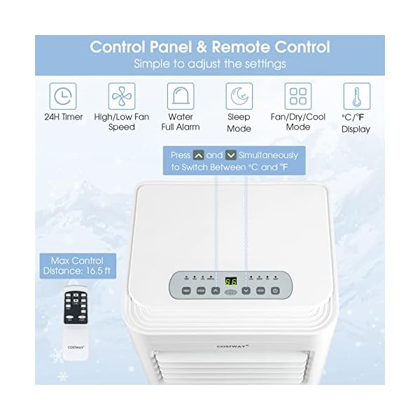Costway portable air conditioner 8000 btu 3 in 1 personal ac unit with built in dehumidifier fan mode sleep mode 24h timer remote control cools up to 250 sq ft for bedroom  urban country home decor
