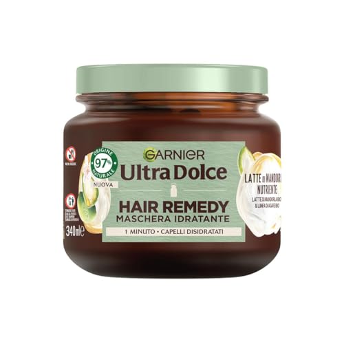 Garnier Ultra Dolce Maschera Idratante, Per Capelli Disidratati, Azione In 1 Minuto, Con Latte di Mandorla e Linfa di Agave Bio, Hair Remedy, 340 ml