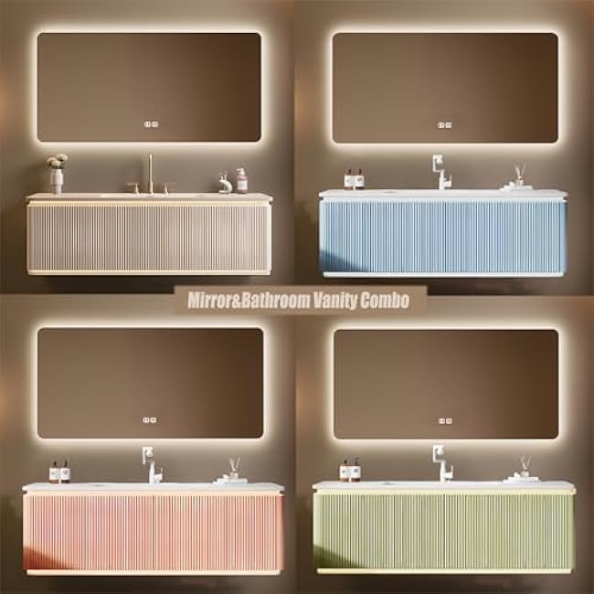 Custom 32 to 75 Bathroom Mirror & Bathroom Cabinet Set|Mirror Cabinet with Open Storage,Defogging Function & LED Light, Bathroom Cabinets with Integrated Sink