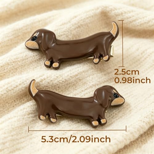 Pinza para cabello 3D perro salchicha de resina miniatura 6