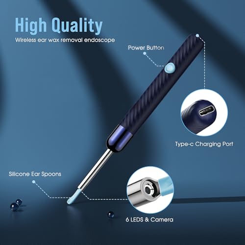 Image of LEIPUT Ear Wax Removal - Earwax Remover Tool with 7 Pcs Ear Set - Ear Canal Cleaner with 1080P Camera - FSA HSA Eligible - Ear Cleaning Kit with 6 Ear Spoon - Ear Camera for iOS & Android (Blue)