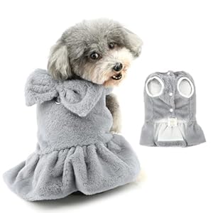 Ranphy Pet Plush Fleece Sweater Dress for Small Dog Fluffy Puppy Princess Skirt Outfits with Leash Ring Bow Sleeveless Yorkie Chihuahua Fall Winter Female Dog Clothes Cat Clothing,Grey,S
