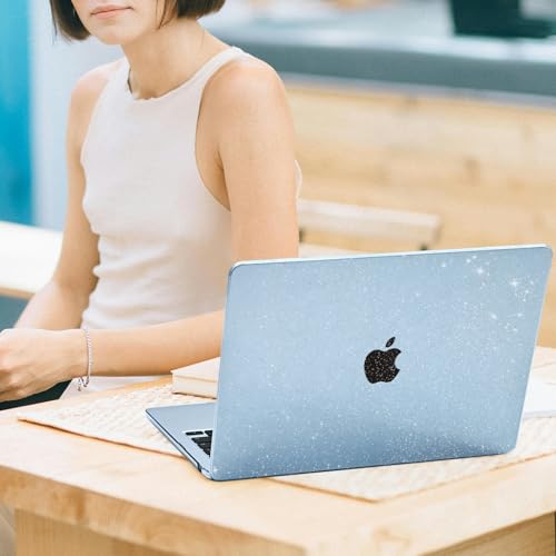 Image of EooCoo Case Compatible with MacBook Air 13 inch M4 2025 2024-2022 Release M3 M2 A3240 A3113 A2681, Glitter Hard Shell&Keyboard Skin Cover&Screen Protector for Mac Air 13.6 inch Case, Sparkly SkyBlue