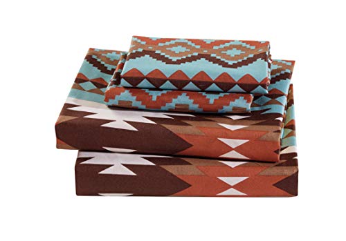 Rugs 4 Less Rustic Southwestern Western Bedsheets Set With Navajo Tribal Native American Patterns In Turquoise Blue And Brown – Utah Bed Sheet Set (King, Turquoise) #TOP1