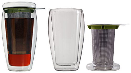400 ml XL, vaso de té y té helado de doble capa con filtro y tapa de cristal (4Go vaso térmico con efecto flotante), ideal para té, para la oficina, de viaje o como regalo, '4go' de Feelino