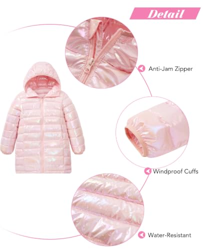 Image of Girls Winter Coat, Long Metallic Puffer Jacket