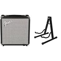 Product 1: The Fender Rumble 15 Bass Amp is a compact and portable 15W practice amplifier for electric bass guitars. It features classic Fender styling in a sleek black/silver design, embodying Fender's rich musical heritage. Product 1: Designed for ...
