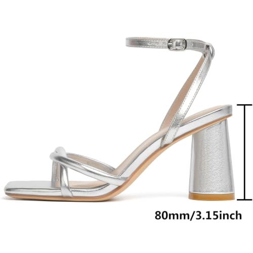 Image of RIBONGZ Block Heels Prom Heeled Sandals for Women Chunky Square Open Toe Strappy High Heels Ankle Strap Wedding Bridal Shoes High Heel Sandals for Party Dress
