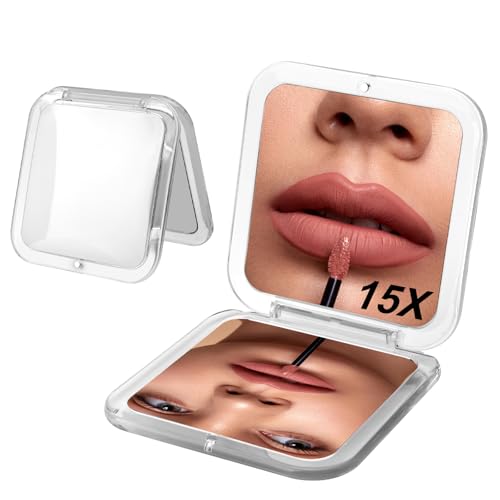 Leikedun Miroir de Poche Grossissant 15X/1X, Miroir Grossissant 15X pour Sac à Main, Miroir de Maquillage Compact pour Les Voyages, Petit Miroir de Poche...