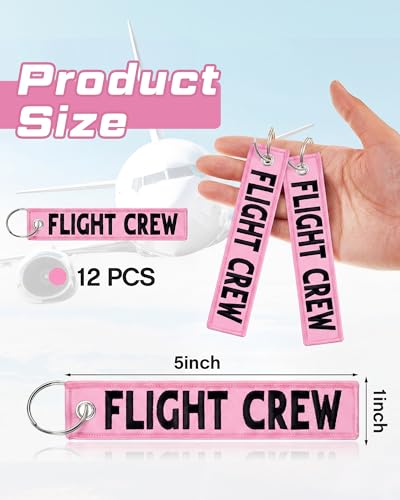 Image of Junkin 12 Pcs Flight Crew Keychain Airplane Aviation Keychain Flight Crew Luggage Tags Embroidered Key Ring