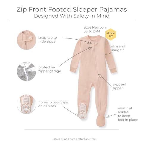 Burt's Bees Baby Unisex Baby Honeysoft Sleeper Pajamas, Zip Front Non-slip Footed Footie Pjs, Organic Cotton & Lyocell3