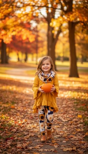 Image of Unique Baby Girls Kids Toddler 3pc Outfit Set Long Sleeve Cotton Blend Tunic Top Leggings and Scarf