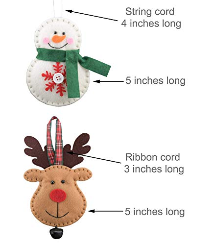 Christmas Tree Ornaments, Pack of 12 Christmas Santa Clause Snowman Stocking Tree Reindeer Bell Design Plush Felt Ornaments Hanging Decorations for Xmas Holiday Home Party Decor, Approx. 5 Inches Each