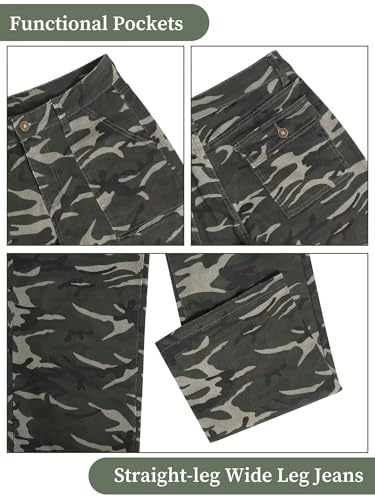 Image of Wide Leg Jeans for Women High Waist Stretch Cargo Denim Pants