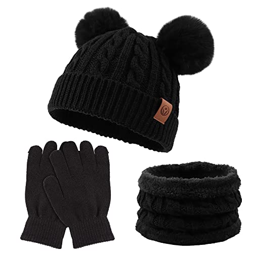 Image of Yuoahcn Kids Winter Beanie Hat Scarf Gloves Set Knit Warm Toddler Winter Cap Gloves Neck Warmer for Boys Girls 1-8 Year