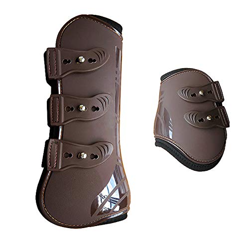 WOOPOWER Horse Leg Boots Adjustable Front Hind Horse Leg Protection Wraps PU Shell Horse Leg Protective Guards Protective Gear for Horse Jumping, Riding and Eventing (Brown, L) - Thumbnail 4