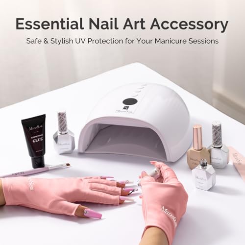 Image of MelodySusie Premium UV Protection Gloves for Manicures, Cool Feeling Fabric,Professional UPF50+, UV Nail Gloves for Gel Nail Lamp, Anti UV Light, Skin Care Fingerless Design, Nude Pink