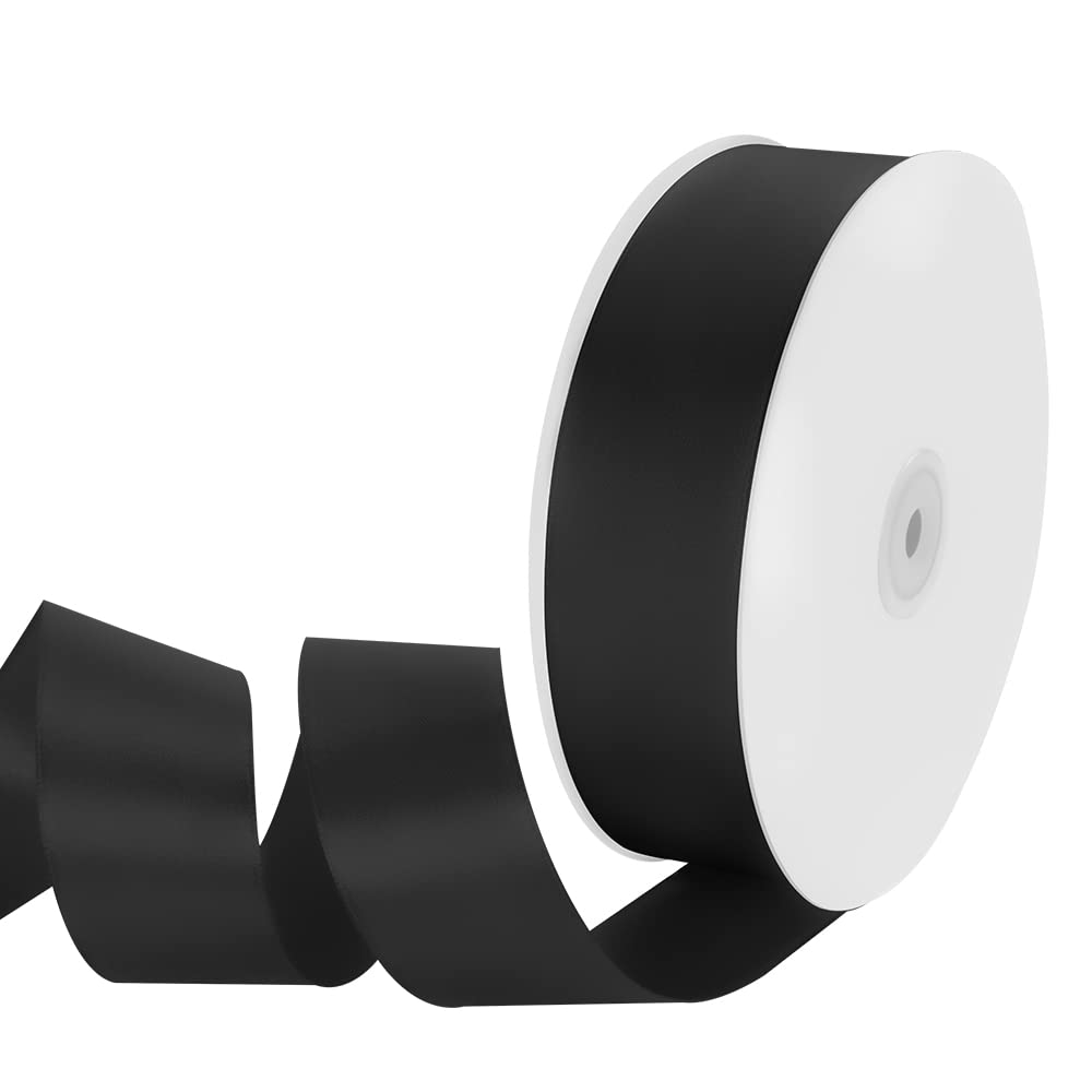 1-1/2" Width × 100 Yards Single Face Polyester Satin Ribbon, Black Ribbon for DIY Craft,Bows, Gift Wrapping, Wedding, Christmas and Party Decoration