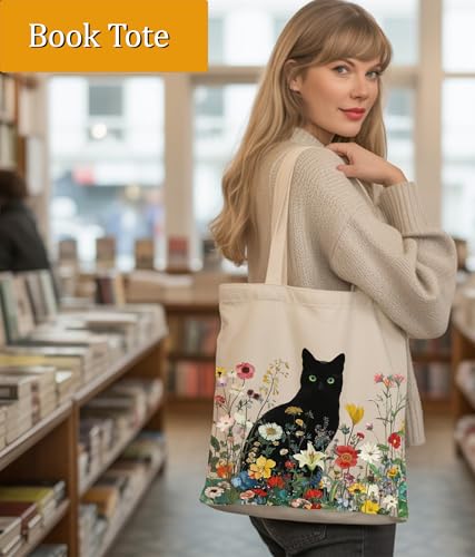 Image of Cat Gifts Tote Bag for Women Girls, Cat Lover Gifts Tote Bag for Daughter Besties, Medium Size with Inner Pocket