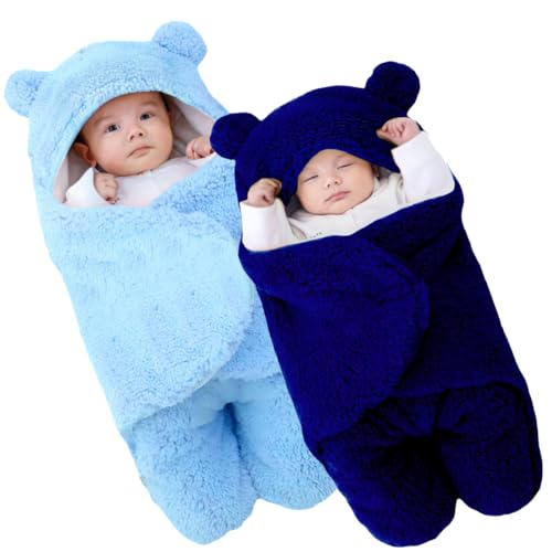 Image of BRANDONN Baby Blankets New Born Combo Pack of Wearable Swaddle Wrapper Security Blanket for Kids for 0-6 Month Babies (Sky, Navy Blue, 70 cm x 70 cm)