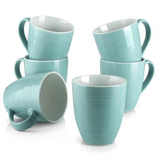 DOWAN Ceramic Coffee Mugs, 17 oz Coffee Cups for Women Men, Coffee Mug Set of 6 for Latte, Hot Tea, Cappuccino, Mocha, Cocoa, Turquoise