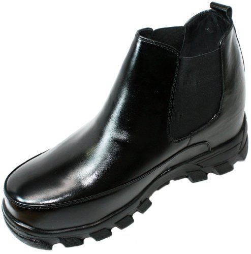 Calden Men's Invisible Height Increasing Elevator Shoes - Black Leather Slip-on Hiking-style Ankle Boots - 4.9 Inches Taller - K332011 - Size 10 D(M) US2