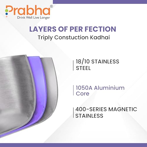 Image of Prabha Capsule Round Bottom Kadhai 2.4 L -28 CM | Tri-Ply Layer Steel kadhai with Lid | Compatible with Gas Stove | Cookware kadai for Cooking | Kadhai for Deep Frying | kadai Induction Base /Stove