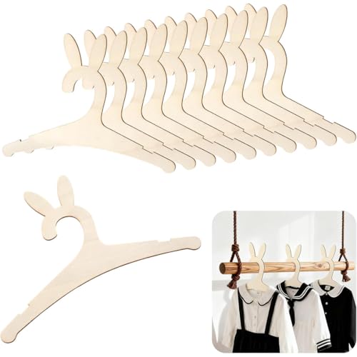 THQAE 10 Pcs Perchas Bebe, Perchas Infantiles, Perchas Bebe Madera, Percha de Madera para Ropa de bebé, Bonita Forma de Oso, diseño Acanalado, para decoración, Colgar Ropa（Orejas de conejo）