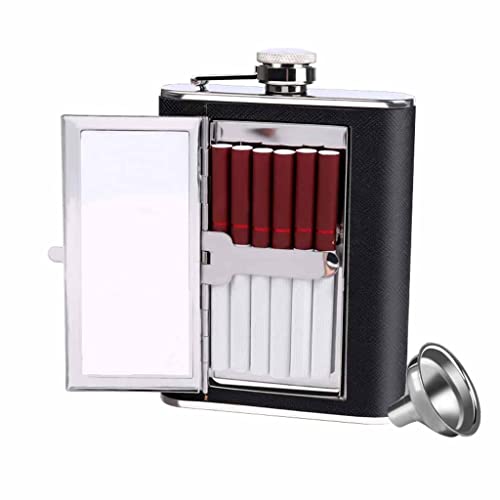 Dsfeoigy 6Oz Stainless Steel Polished Hip Flask Multifunction Creative Cigarettes Case Whiskey Vodka Pocket Alcohol Bottle Screw Cap #TOP1