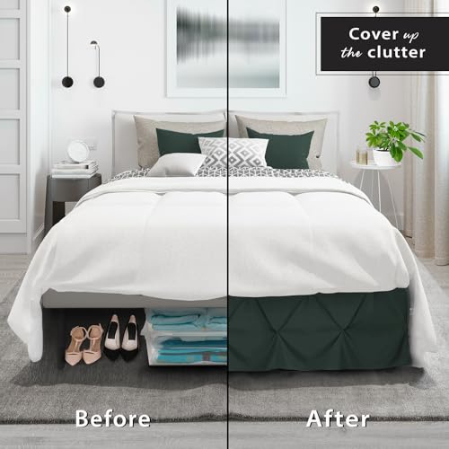 Image of Nestl Forest Green Bed Skirt Twin Size, Pinch Pleat Twin Bed Skirt, 14 inch Inch Drop Twin Bedskirt, Hotel Quality Forest Green Bed Skirts, Microfiber Bedskirt for Twin Bed, Forest Green Twin Bed Skirt