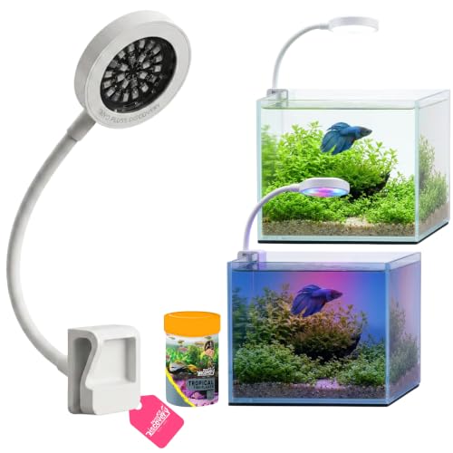 Image of Taiyo Pluss Discovery Aquarium LED Clip-On Light - 2.5W + Free Flakes Fish Food (10 g) | Full Spectrum LED with 3 Lighting Modes Lamp | for Betta Fish Bowls, Planted & Nano Aquariums up to 1 Feet
