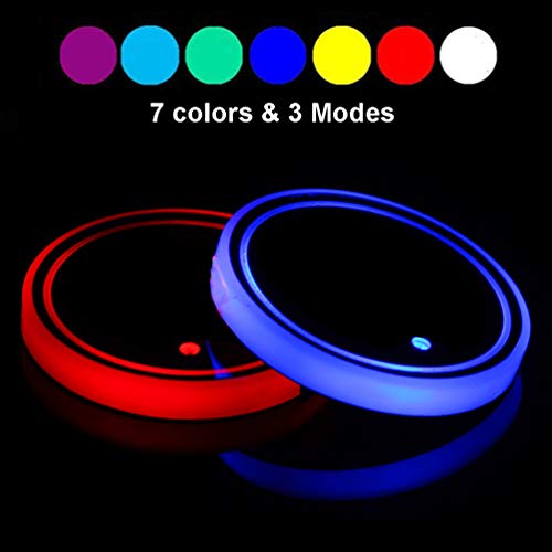Dalimo Led Cup Holder Lights, 2 Pieces Car Cup Holder Led Lights With 7 Colors Usb Charging Mat Cup Pad Coaster Insert Led Interior Atmosphere Lamps #TOP5