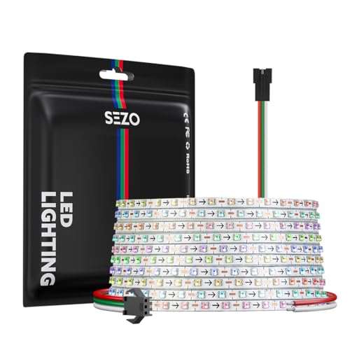 Image of SEZO WS2812B IC RGB LED Strip 160 Pixels /m 2.7mm Width Ultra Narrow Individually Addressable RGB Light 0807SMD Dream Full Color Flexible Tape 16.4ft IP30 DC12V(No Adapter or Controller)