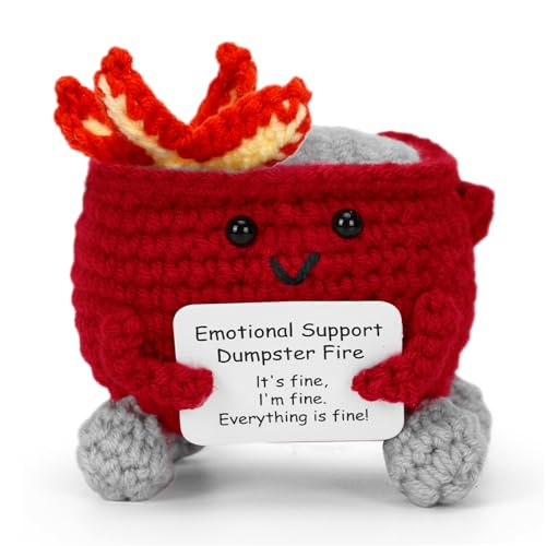 Image of Keyrose Emotional Support Dumpster Fire Crochet Doll, a Cute Funny Handmade Desk Accessories Office Decor, Birthday Gifts for Women Men with Positive Card(Red)