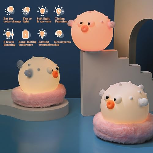Image of Cute Anemonefish Night Light, LED Squishy Night Lamp, Dimmable Timer Nursery Nightlight for Kids, Rechargeable Touch Lamp, Dorm Decor, Kids Funny Gifts (Blue Fish)