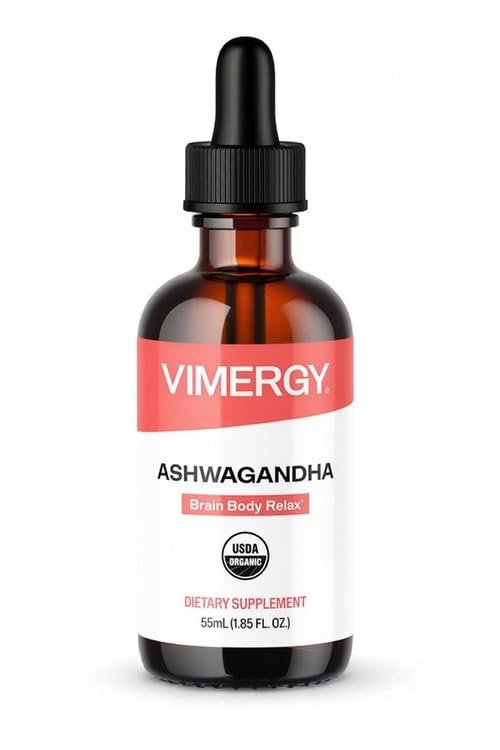 Vimergy Ashwagandha Organic Stress Relief, Liquid Extract 250 mg, 55 mL