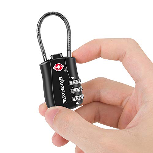 Giverare Tsa Approved Luggage Locks, Combination Travel Cable Lock, Re-Settable 3-Digit Padlocks With Alloy Body, Keyless Travel Sentry Accepted Padlock For Gym Locker, Golf Bag Case, Backpack-Black #TOP4