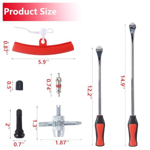 Image of 14.5 inch&11.5 inch Steel Tire Spoons Tool Set, 28Pcs Tire Changing Tools, Motorcycle Tire Changer, Dirt Bike Tire Levers, 6 * Tire Spoons, 1 * Valve Removal Tool etc. (Red)