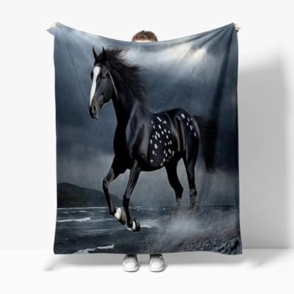 XCQHZYQ Kuscheldecke für Kinder tierisches Dunkles Pferd 200x200 cm Decke Fleecedecke Sofadecke Kinderdecke, Superweiche Flanell Wohndecke Geschenke für Jungen Mädchen – Bild 4