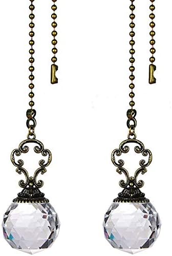 Micvtve 2 Pack Ceiling Fan Pull Chains Vintage-Style Clear Fan Pull Ceiling Fan Chain Pulls Crystal Prism Ball Extender Ornament Chain